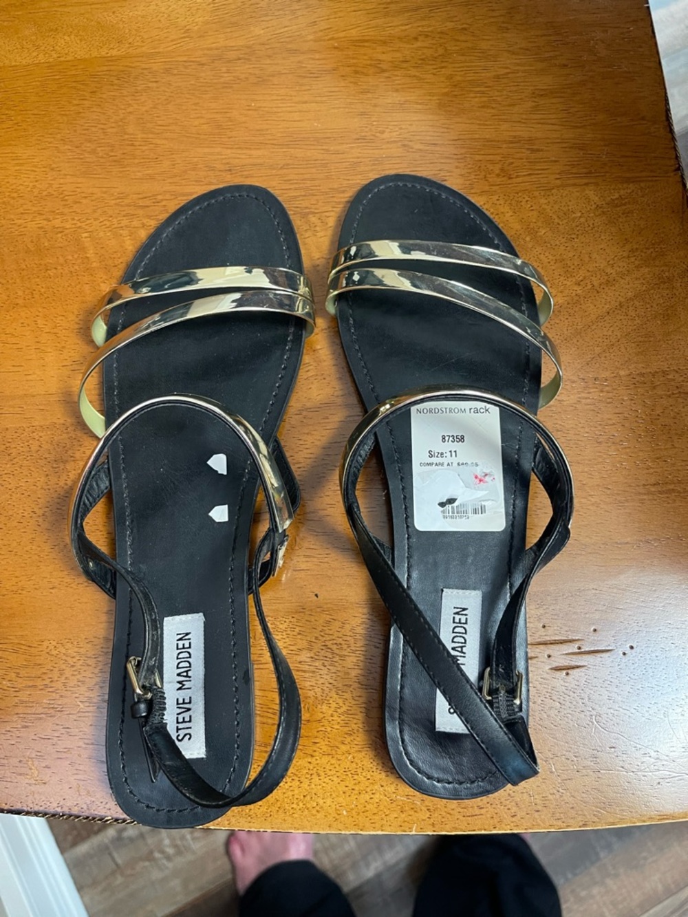 Steve Madden Black Sandals with Gold Metallic Straps